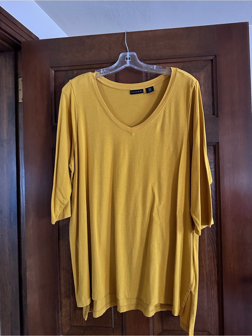 Tahari Plus Size Mustard V-Neck Tunic Top 1X